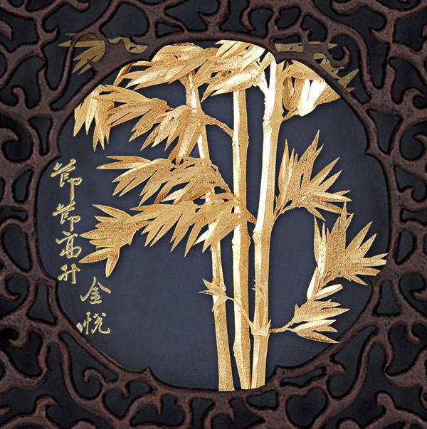 立体金箔画 礼品_古窗节节高升_古窗节节高升-3D立体金箔画画芯金箔均采用3D