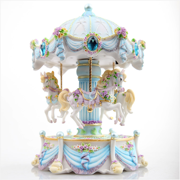 ⭐︎美品⭐︎ 高級　木馬 礼品_旋转木马/小号玫瑰花/蓝_三只小木马，精致美观，形态各异