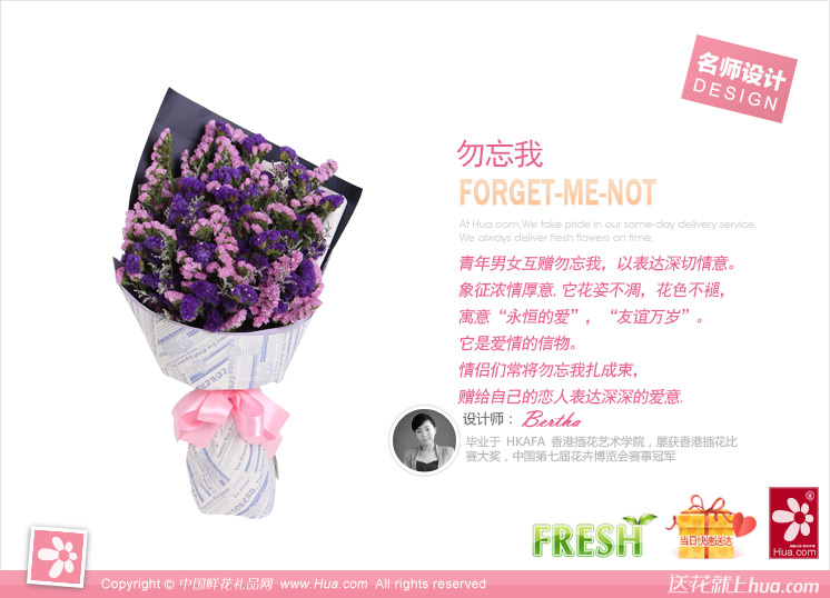 鲜花 勿忘我 紫色 粉色勿忘我各一扎 适量情人草搭配 花礼网