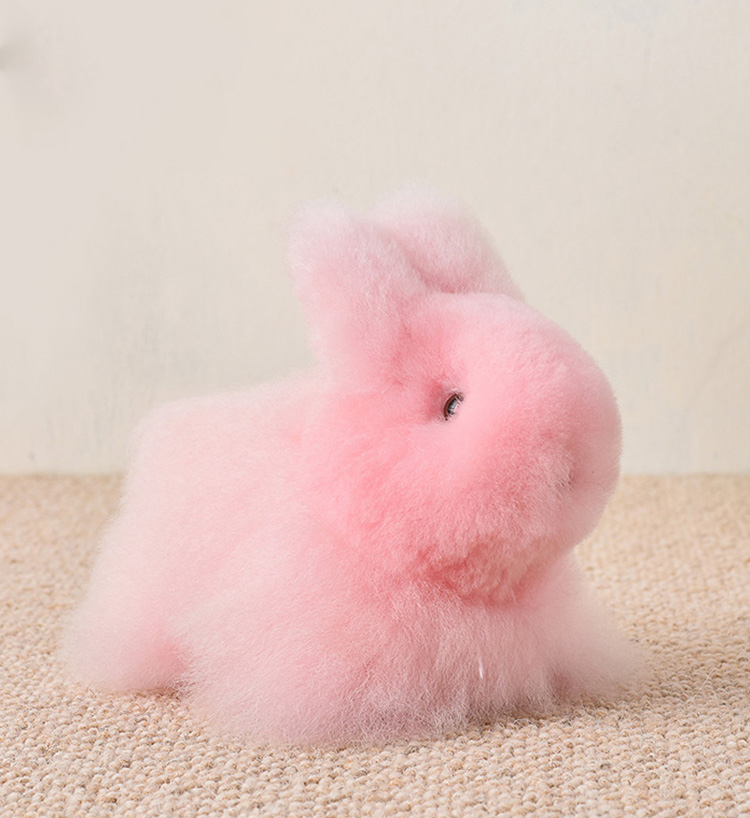 秘鲁进口羊驼毛手工兔子公仔玩偶/粉色