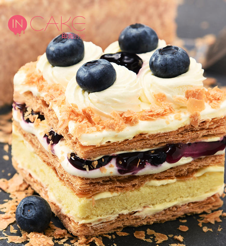 5磅):新鲜蓝莓,乳脂奶油,自制奶油酱,蓝莓酱,手工千层酥_incake蛋糕