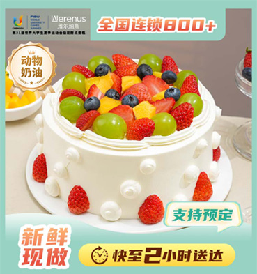 维尔纳斯 水果多巴胺动物奶油生日蛋糕/6寸